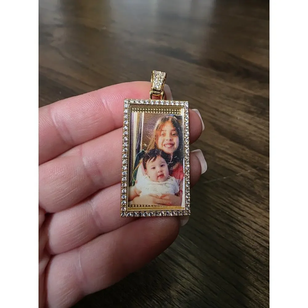 Picture Locket Pendant Necklace Engraved‎ Square Cooper